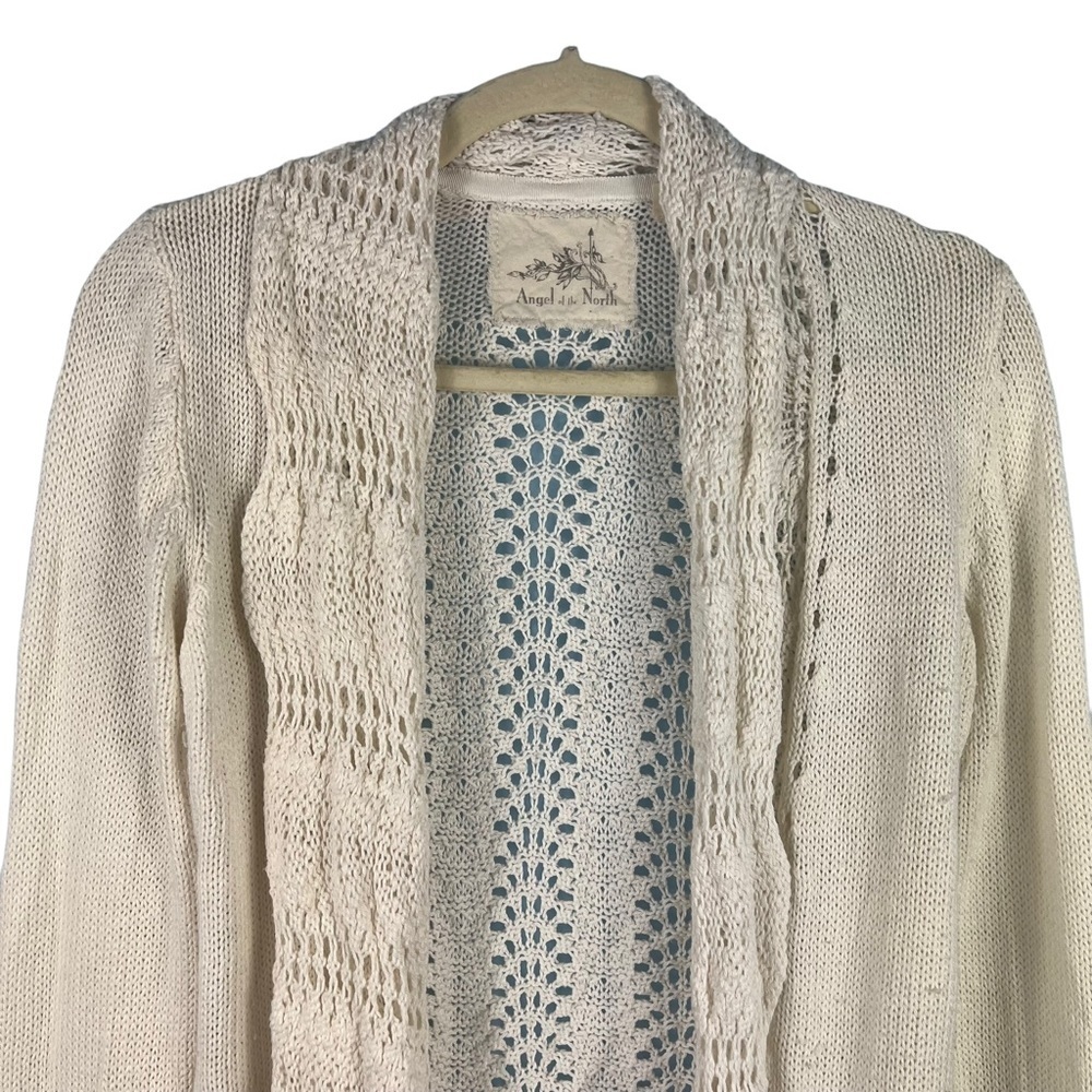 Anthropologie Angel of the North Wool Open Front Knit Cardigan Ivory Size Small - Picture 3 of 10